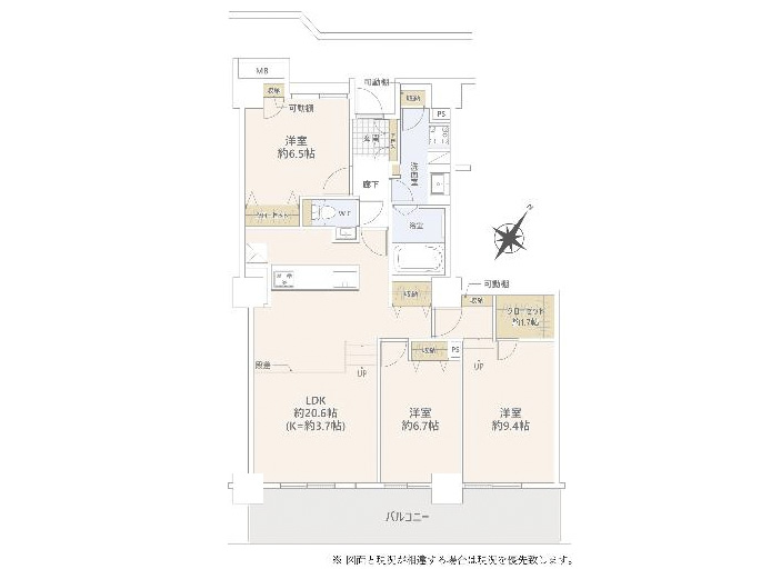 区分マンション 3LDK 30階最上階 千葉市美浜区高洲3丁目 間取