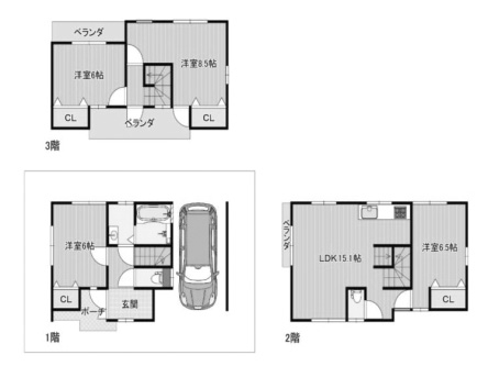 中古住宅 木造3階建 4LDK リフォーム済み 江戸川区南葛西3丁目 間取図