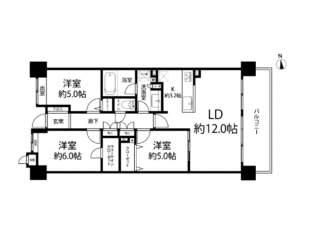 区分マンション　3LDK　船橋市山手2丁目 　間取図