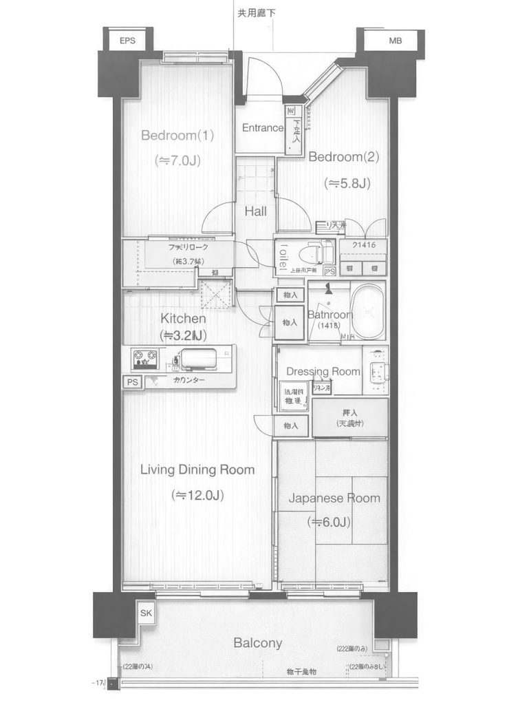 区分マンション3LDK 船橋市浜町2丁目 間取図