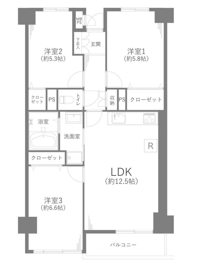 区分マンション 8階 リフォーム済み 66㎡ 3LDK!市川市幸2丁目 間取図