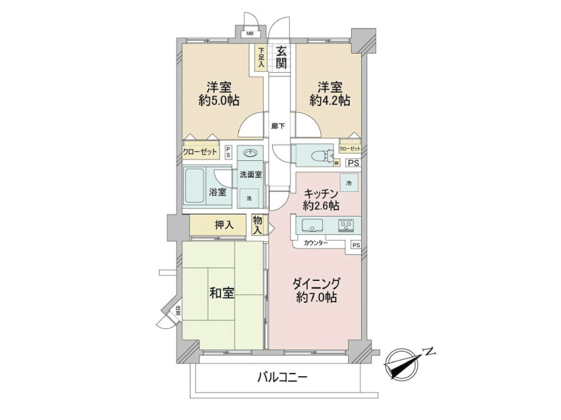 区分マンション 3DK 船橋市田喜野井7丁目 間取図