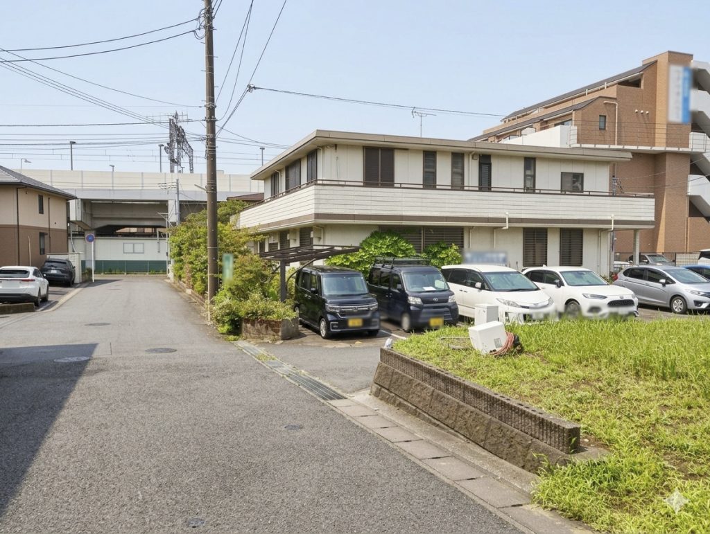 店舗ビル用地　松飛台駅前　松戸市紙敷1丁目　東側道路から南を望む