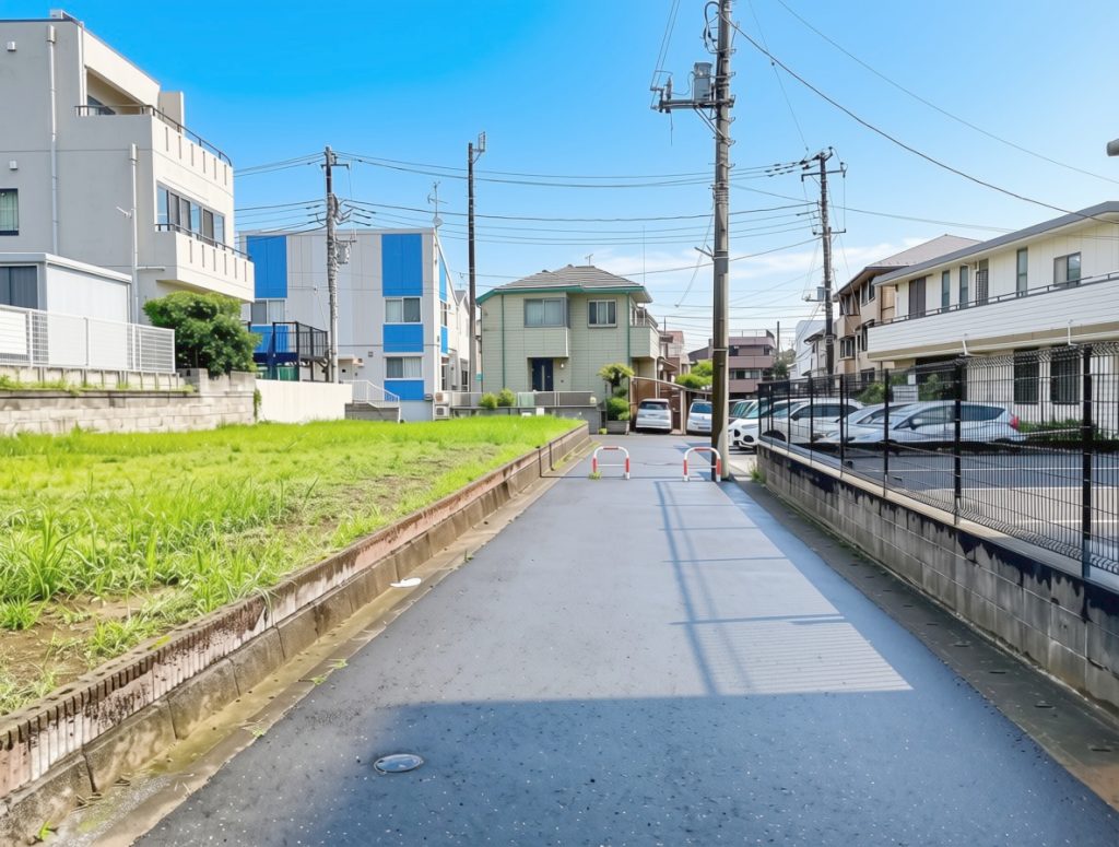 店舗ビル用地　松飛台駅前　松戸市紙敷1丁目　西側から見た南道路