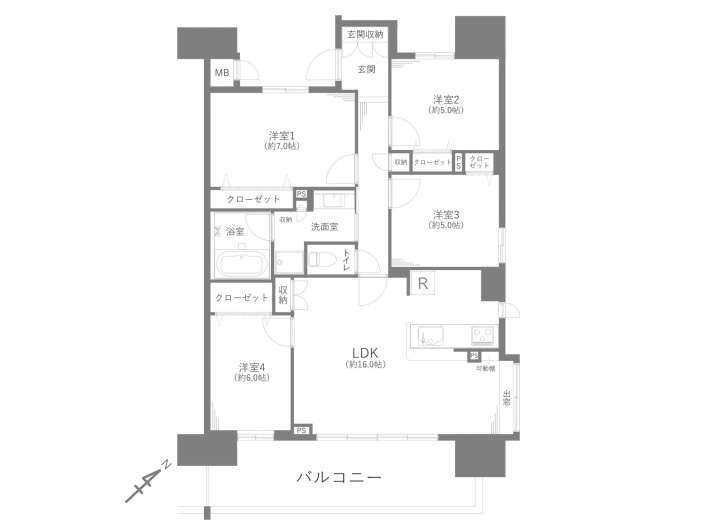 区分マンション 4LDK 84.18㎡ 6/14階 角部屋 千葉市中央区千葉港 間取図