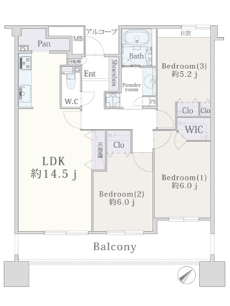 中古マンション　3LDK　RC造地下1階付地上15階建ての7階　千葉市美浜区高州3丁目　間取図