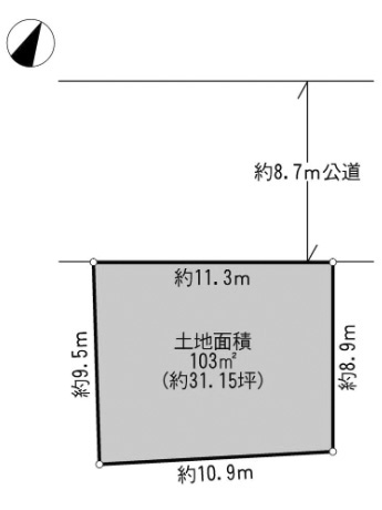 事業用地 31坪 近商 80/200 8.7m公道 京成稲毛駅徒歩2分 地形図